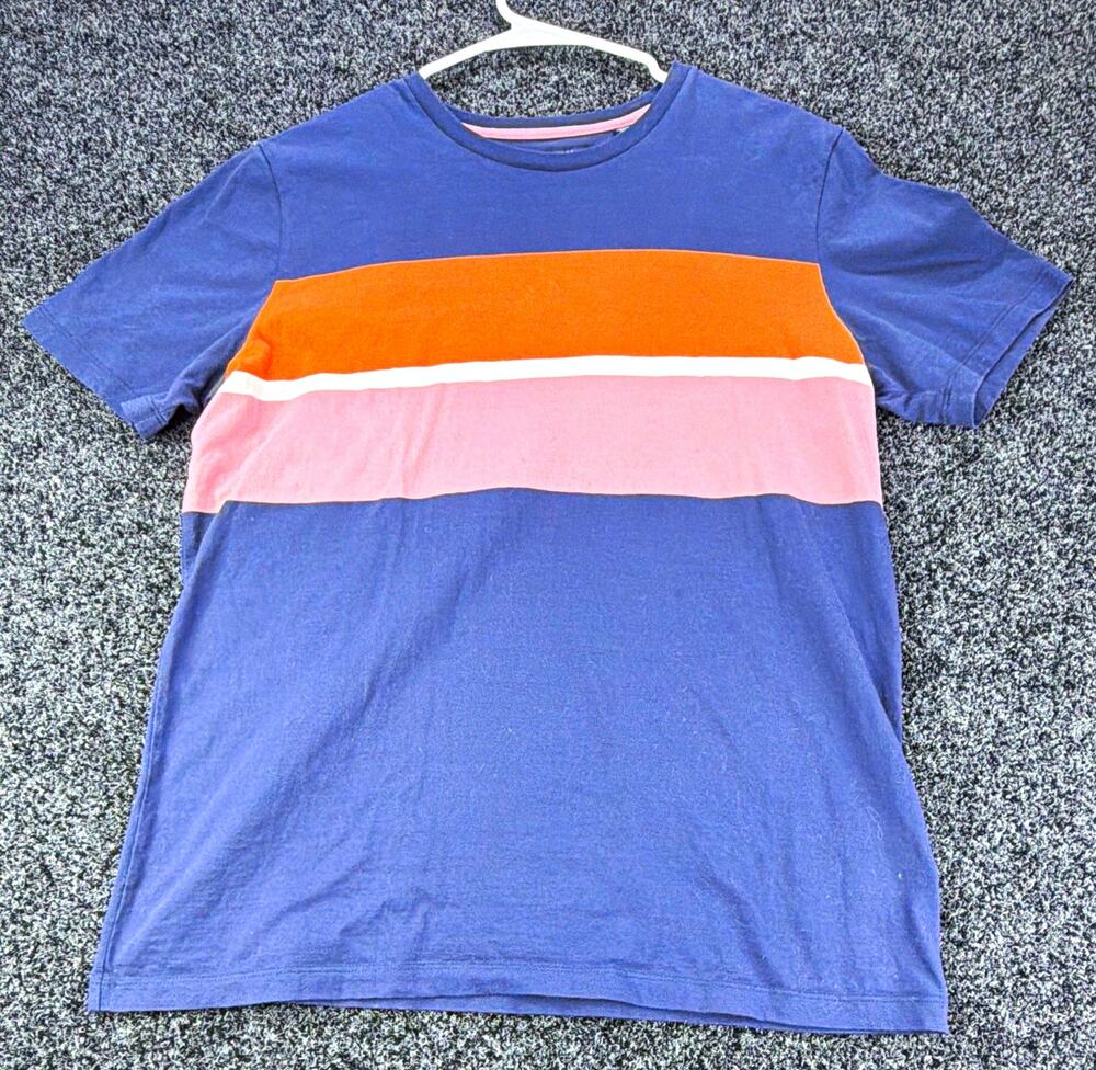 Ted Baker Men's Blue Striped Colorblock Crew Neck Short Sleeve T-Shirt M